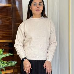 Beige Pearl Embellished Knit Top