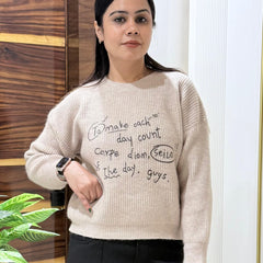 Beige Slogan Knit Casual Pullover