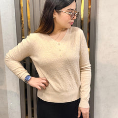 Beige Textured Button Detail Winter Top
