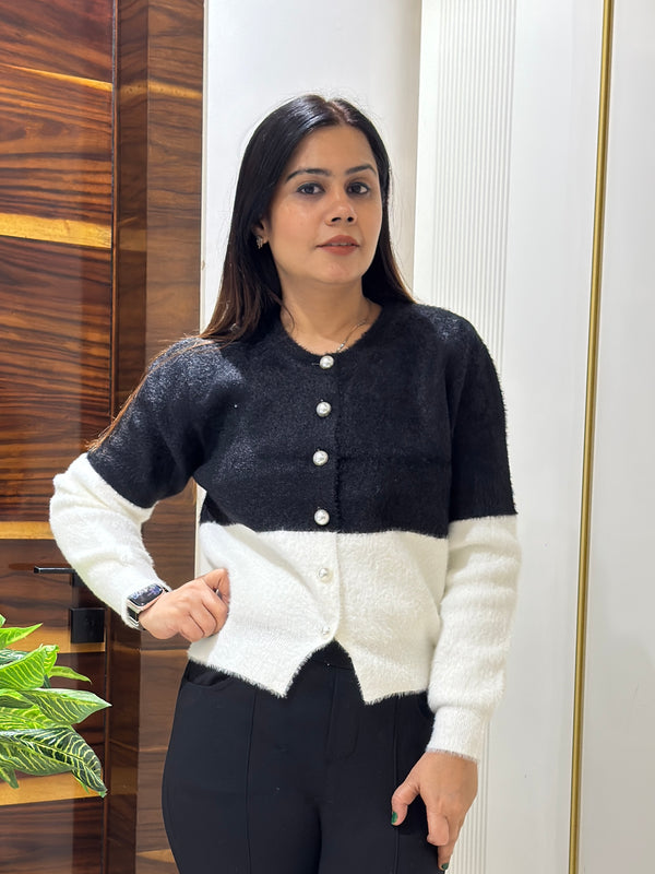 Black Cozy Pearl Button Winter Top