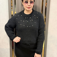Black Embellished Cozy Knit Sweater