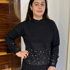 Black Pearl Embellished Knit Top