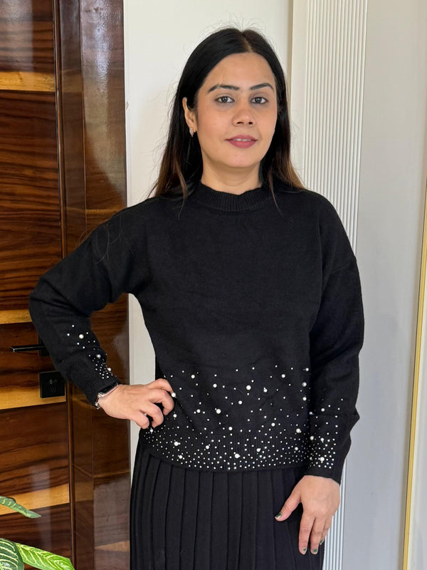 Black Pearl Embellished Knit Top