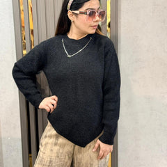 Black Soft Knit V Hem Sweater