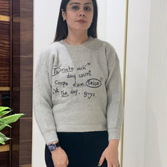 Grey Slogan Knit Casual Pullover