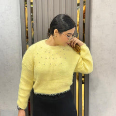Lemon Embellished Cozy Knit Sweater