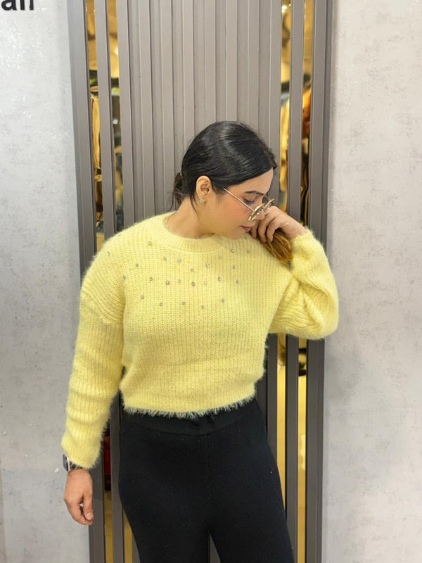Lemon Embellished Cozy Knit Sweater