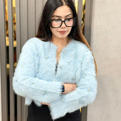 Light Blue Winter Premium Top For Women