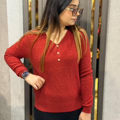 Maroon Textured Button Detail Winter Top