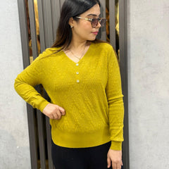 Mehendi Green Textured Button Detail Winter Top