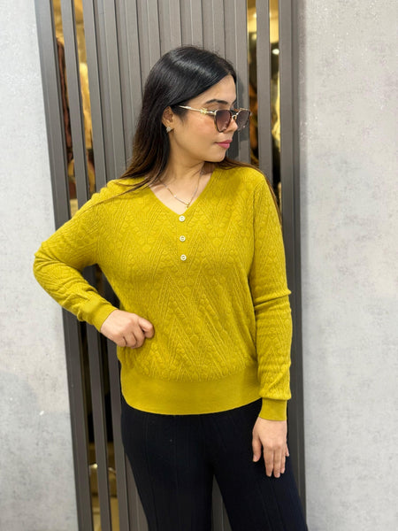 Mehendi Green Textured Button Detail Winter Top