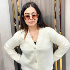 Pink Pearl Embellished Furry Button Cardigan