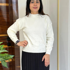 Off White Pearl Embellished Knit Top
