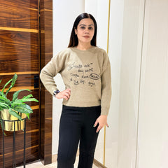 Olive Slogan Knit Casual Pullover