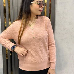 Peach Textured Button Detail Winter Top
