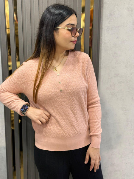Peach Textured Button Detail Winter Top