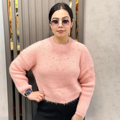 Pink Embellished Cozy Knit Sweater