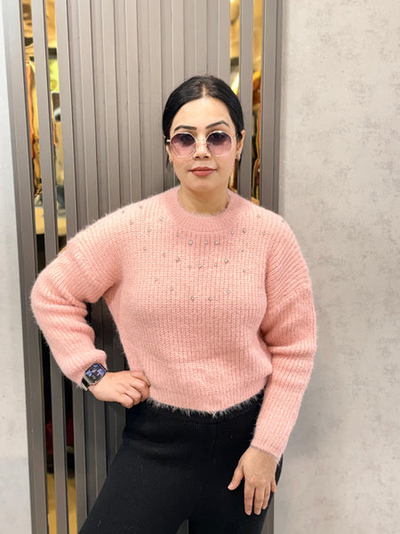 Pink Embellished Cozy Knit Sweater
