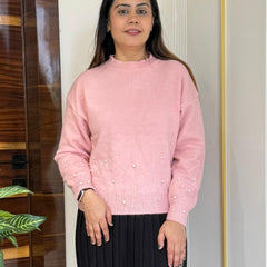 Pink Pearl Embellished Knit Top