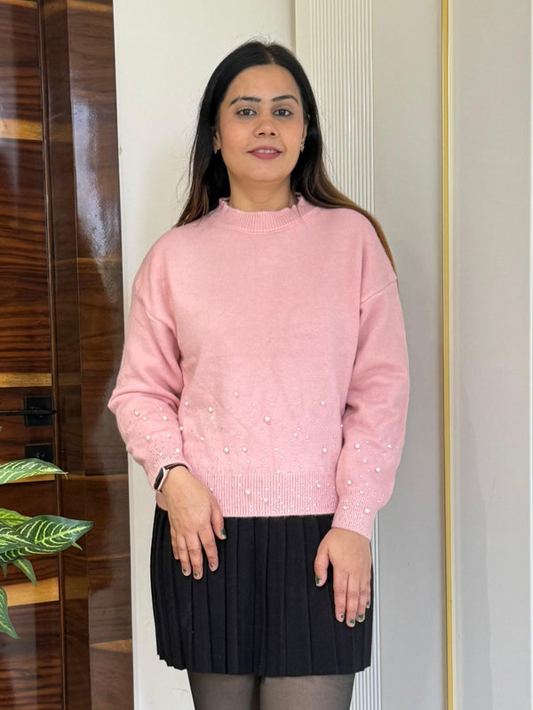Pink Pearl Embellished Knit Top