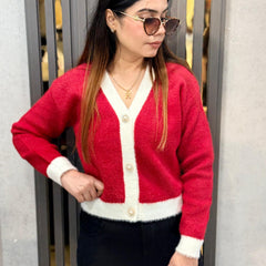 Pink Pearl Embellished Furry Button Cardigan