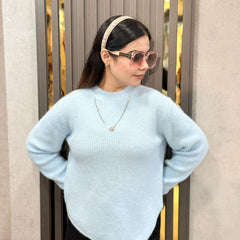 Sky Blue Soft Knit V Hem Sweater