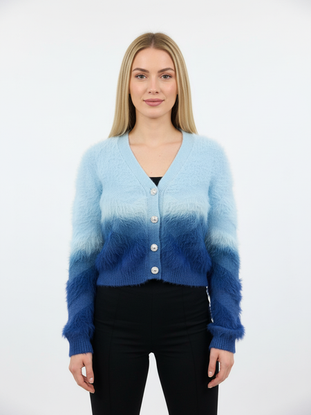 Premium Fuzzy Knit Cardigan with Pearl Buttons