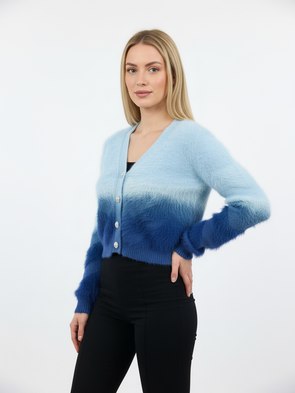 Premium Fuzzy Knit Cardigan with Pearl Buttons
