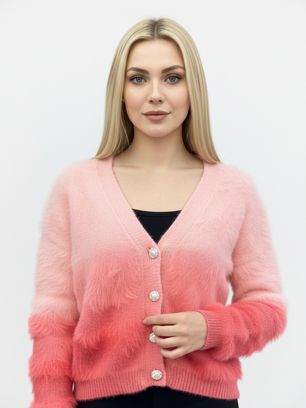 Premium Fuzzy Knit Cardigan with Pearl Buttons