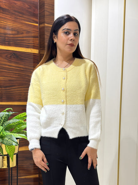 Yellow Cozy Pearl Button Winter Top